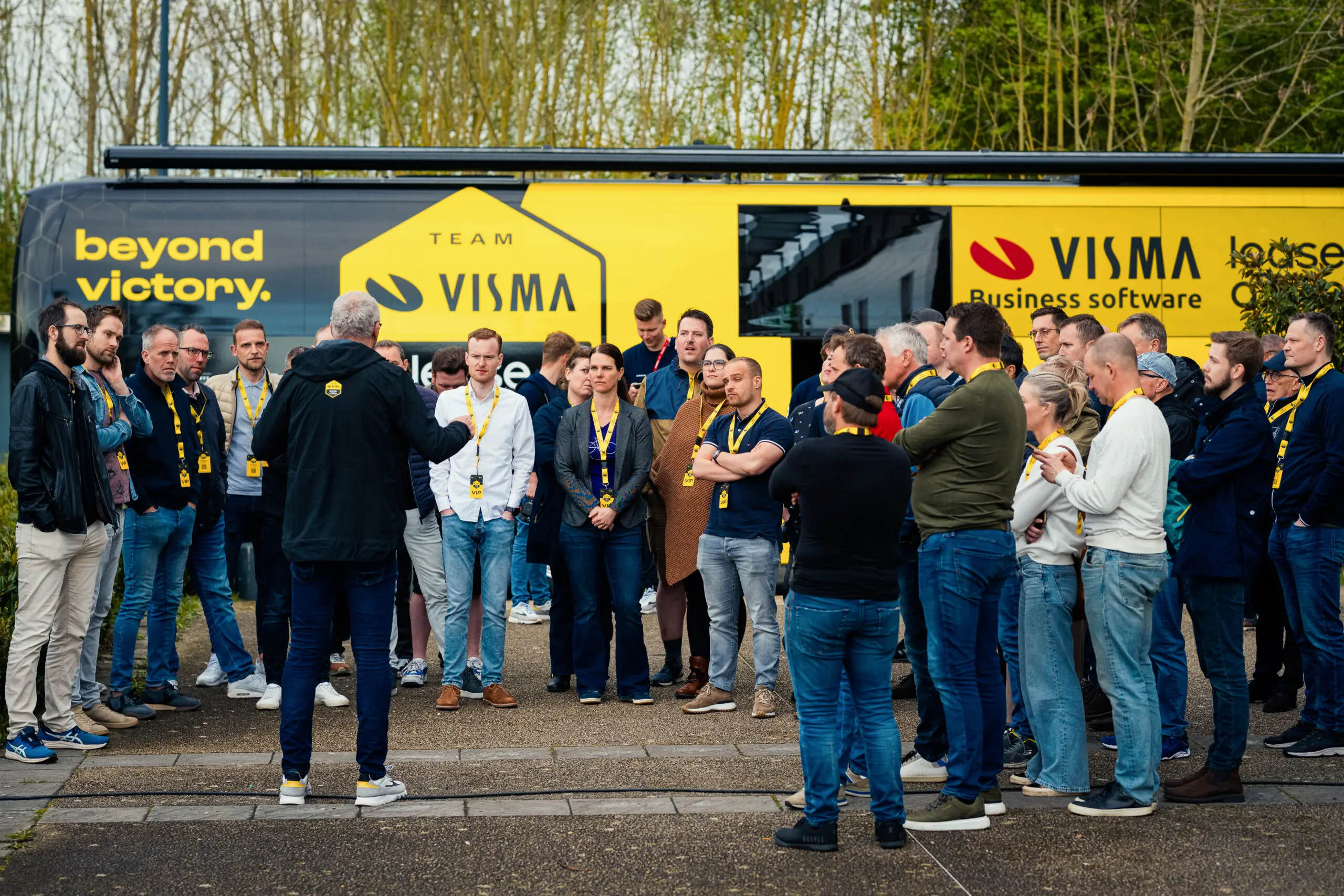 Guests visit the team bus